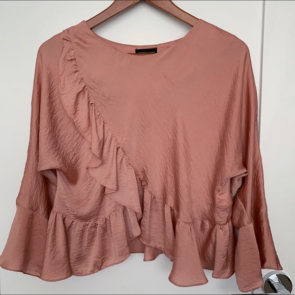 Topshop Tops - TOPSHOP dusty rose pink ruffle blouse